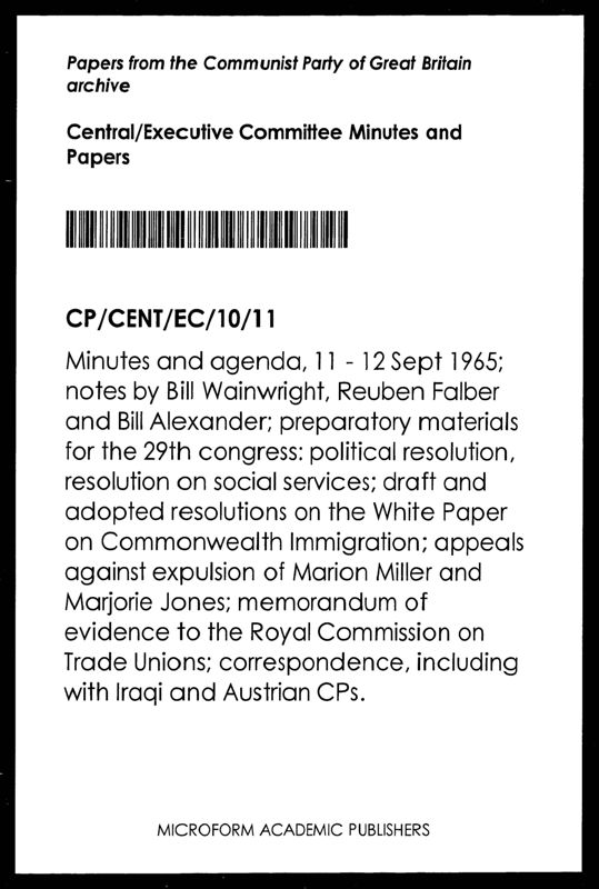 View document: Executive Committee minutes and adjacent material, September 1965.