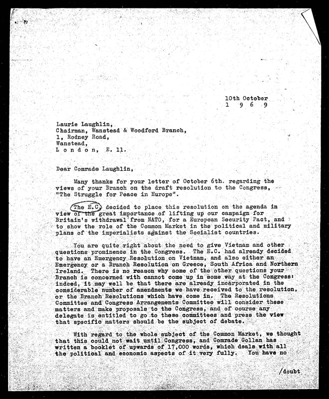 View document: Executive Committee minutes and adjacent material, October 1969.