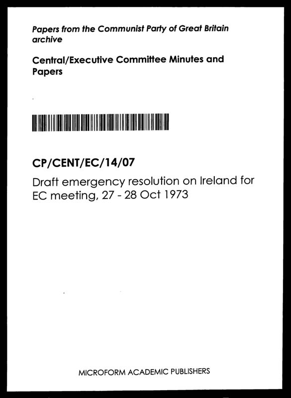 View document: Emergency resolution on Northern Ireland, October 1973.