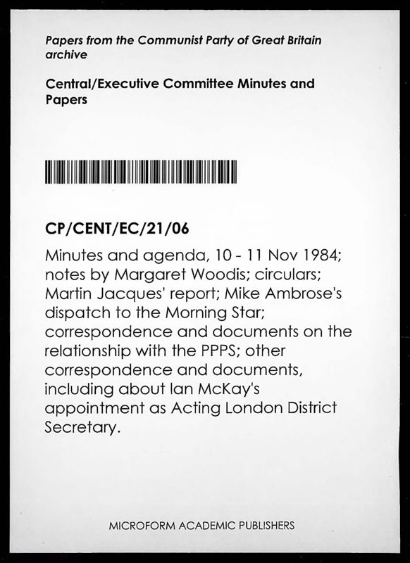 View document: Executive Committee minutes and adjacent material, November 1984.