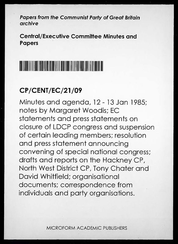 View document: Executive Committee minutes and adjacent material, January 1985.