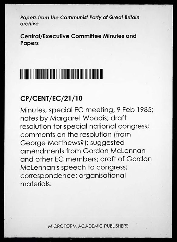 View document: Executive Committee minutes and adjacent material, February 1985.