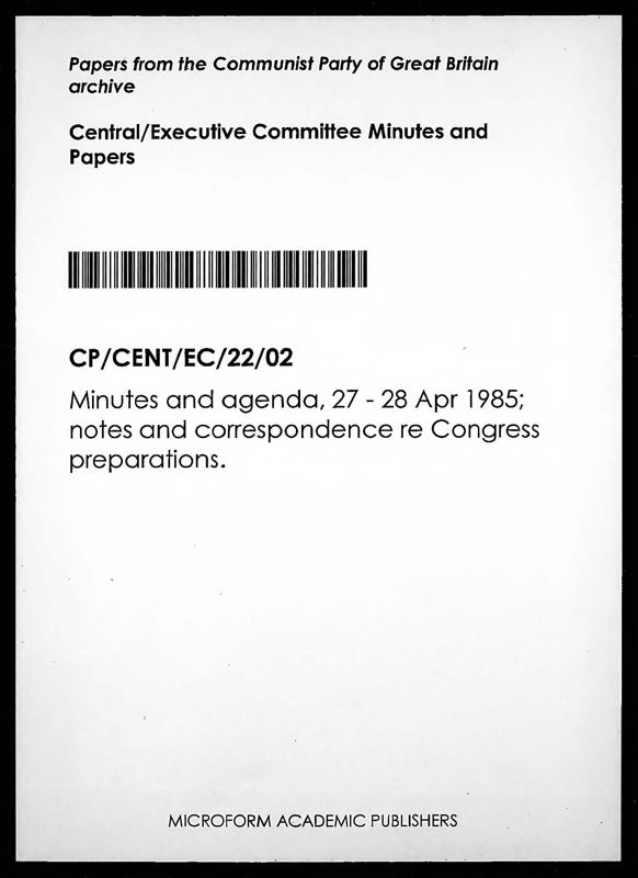 View document: Executive Committee minutes and adjacent material, April 1985.