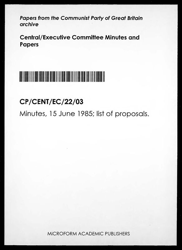 View document: Executive Committee minutes and adjacent material, June 1985.
