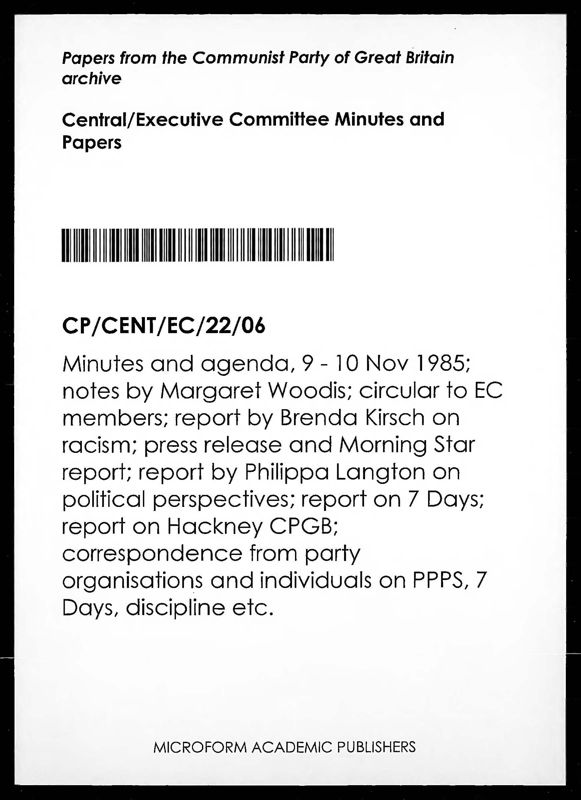 View document: Executive Committee minutes and adjacent material, November 1985.