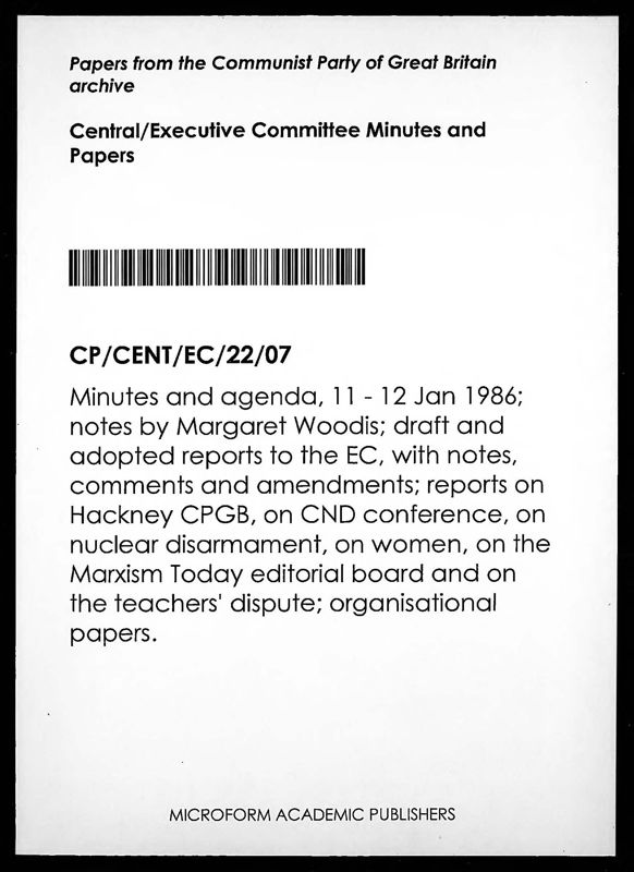 View document: Executive Committee minutes and adjacent material, January 1986.