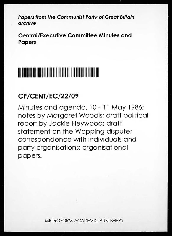 View document: Executive Committee minutes and adjacent material, May 1986.