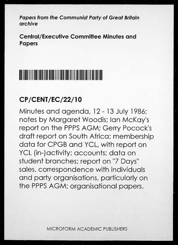 View document: Executive Committee minutes and adjacent material, July 1986.