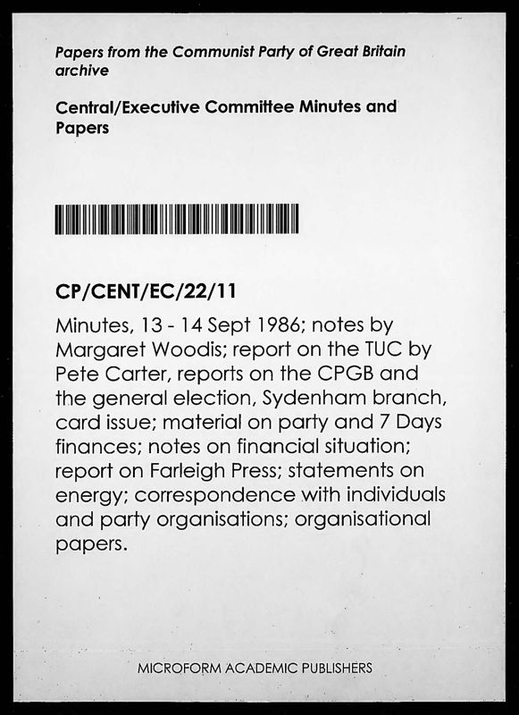 View document: Executive Committee minutes and adjacent material, September 1986.