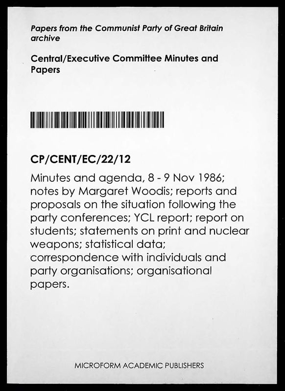 View document: Executive Committee minutes and adjacent material, November 1986.