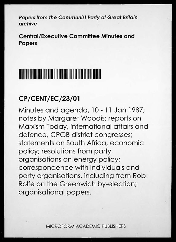 View document: Executive Committee minutes and adjacent material, January 1987.