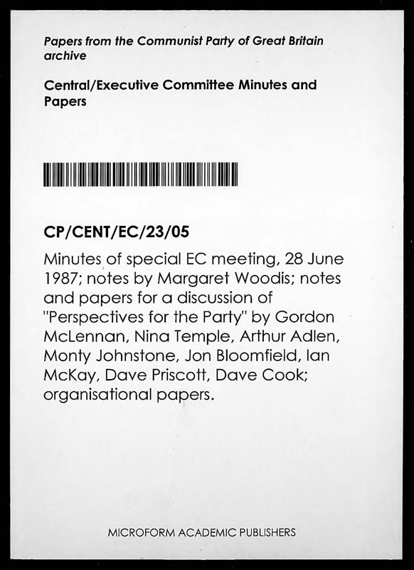 View document: Special Executive Committee meeting on overall party direction, June 1987.