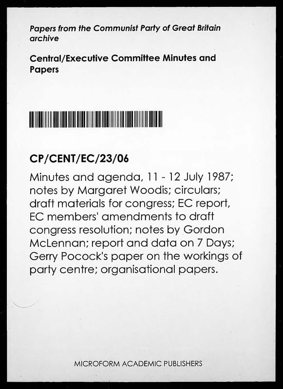 View document: Executive Committee minutes and adjacent material, July 1987.