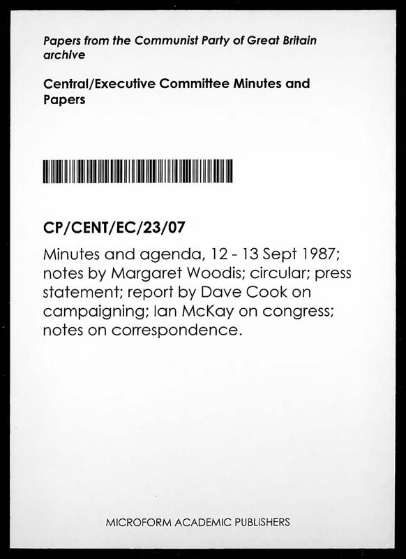View document: Executive Committee minutes and adjacent material, September 1987.