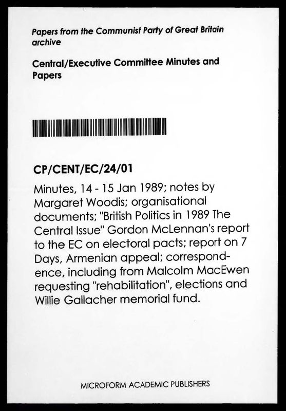 View document: Executive Committee minutes and adjacent material, January 1989.