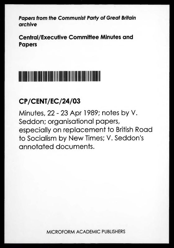 View document: Executive Committee minutes and adjacent material, April 1989.