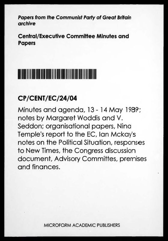 View document: Executive Committee minutes and adjacent material, May 1989.