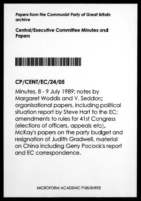 View document: Executive Committee minutes and adjacent material, July 1989.