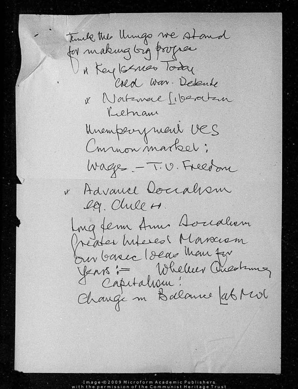 View document: Handwritten notes on CPGB history and controversies, 1971–1977.