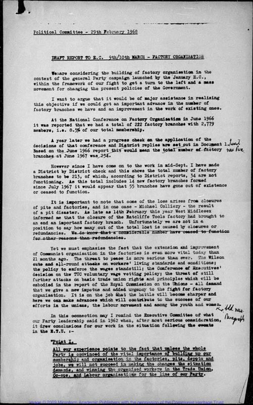 View document: Campaign to save CPGB factory branches, 1966–1968.
