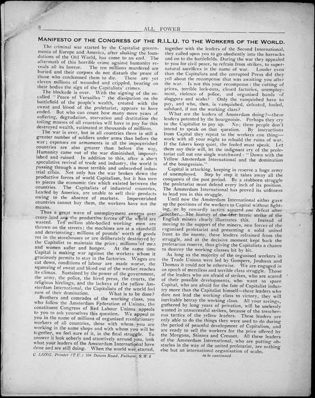 View document: Material from the British Bureau, 1921-1922.