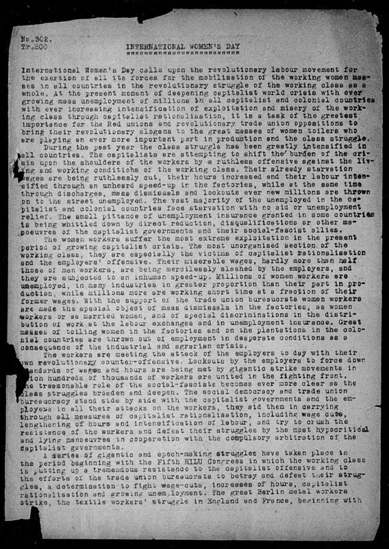 View document: International Women Workers’ Trade Union Committee, 1931.
