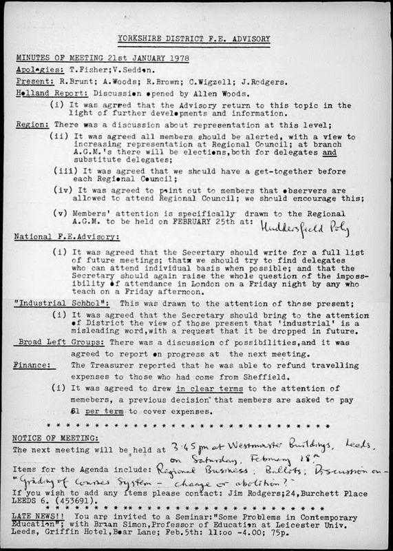 View document: Sheffield and Yorkshire Further Education Advisory Committee, 1978-1986.