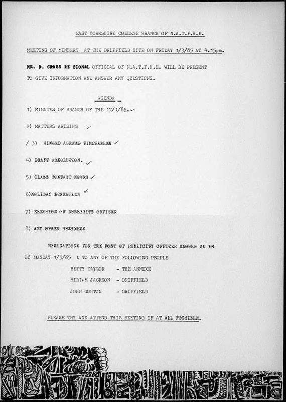View document: East Yorkshire College of Further Education branch files, 1984-1985.