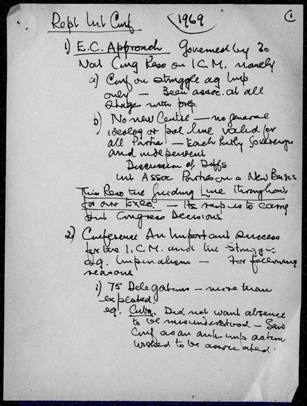 View document: Various reports of speeches at the World Communist Conference, 1969.