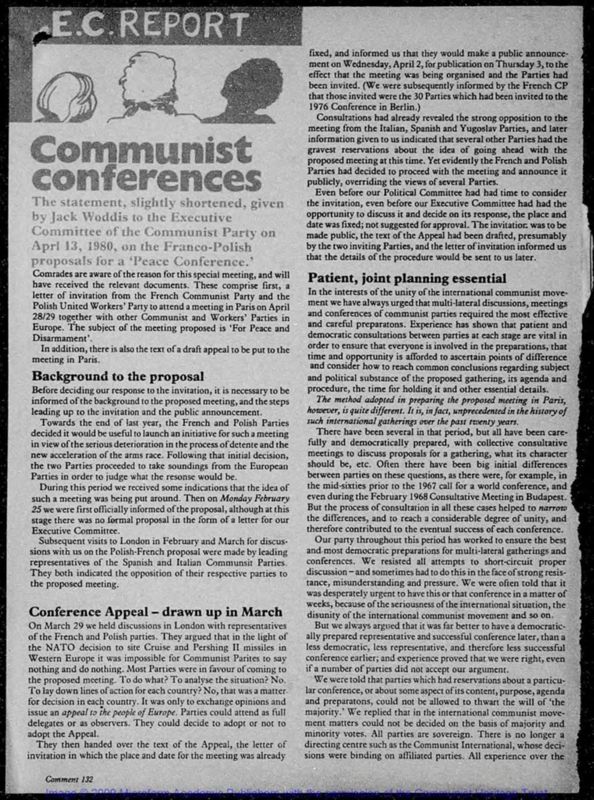 View document: Press coverage of the 1980 Paris Conference of European Communist and Workers' Parties on Peace and Disarmament.
