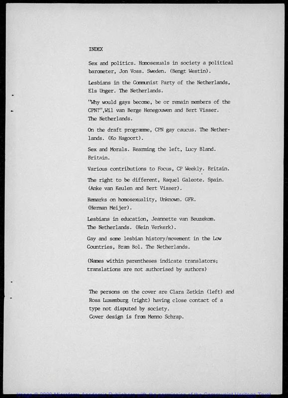 View document: Pamphlets on the 1986 International Conference on Communist Politics and Homosexuality.
