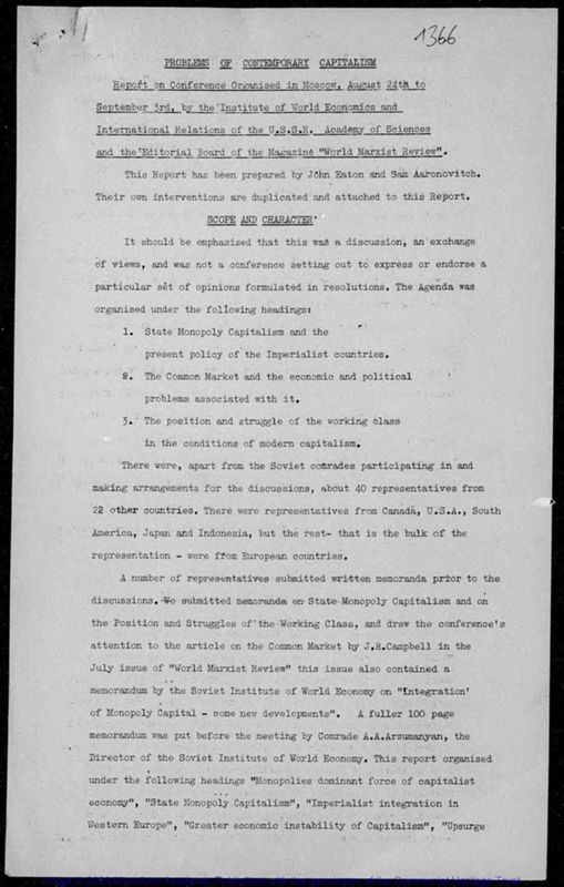 View document: Papers of CPGB delegates to the 1962 World Marxist Review Conference.