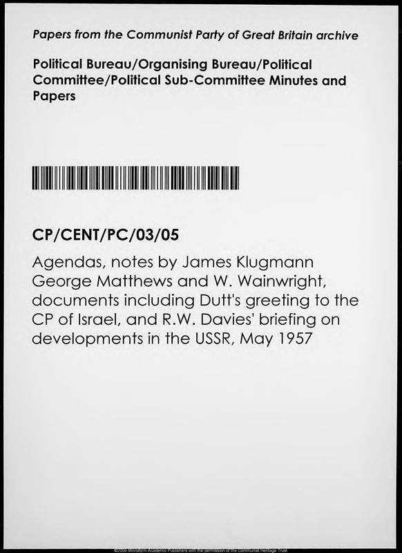 View document: Material from the Political Committee, May 1957.