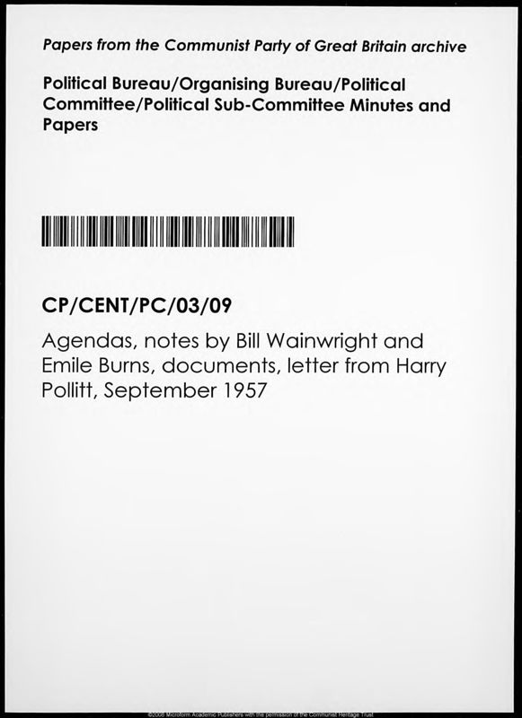 View document: Material from the Political Committee, September 1957.