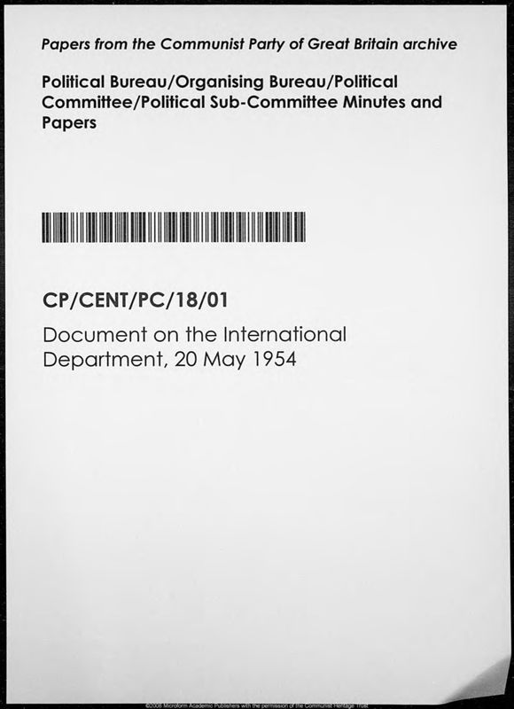 View document: Material Related to the International Department, 1954.