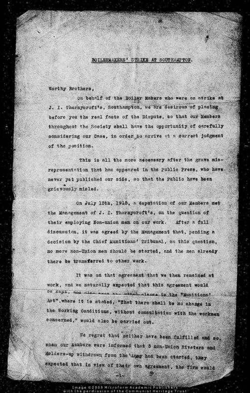 View document: Miscellaneous material from the Boilermakers Strike, 1915.