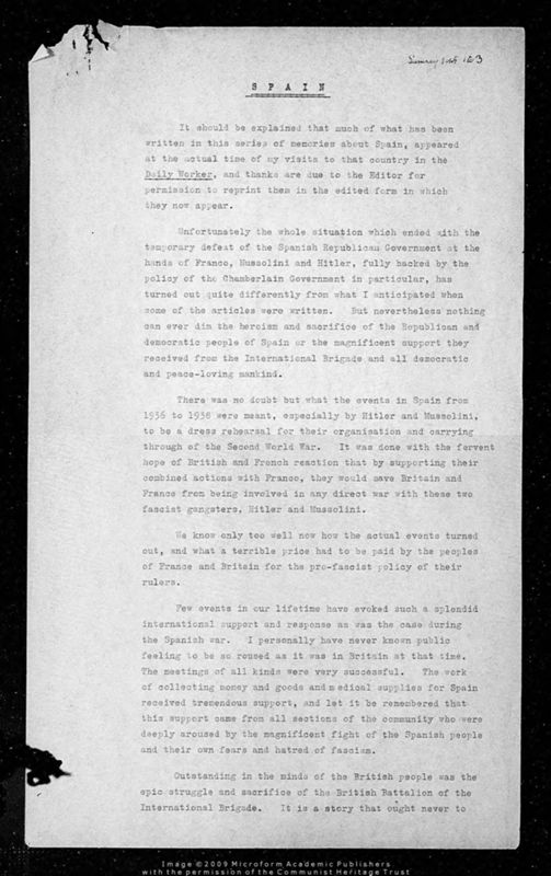 View document: Accounts of Pollitt’s visits to Spain, circa. 1937-1940s.