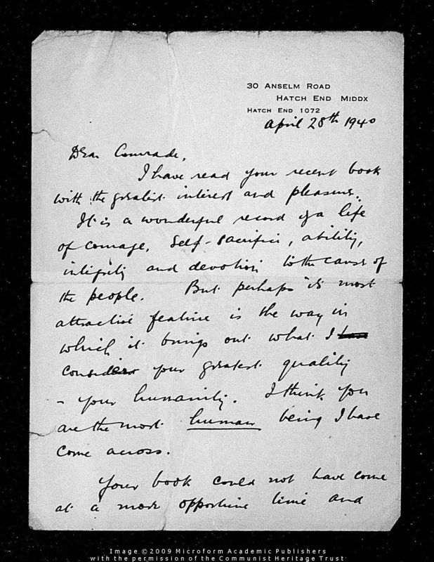View document: Miscellaneous correspondence with communist activists (ii), 1940-1949.