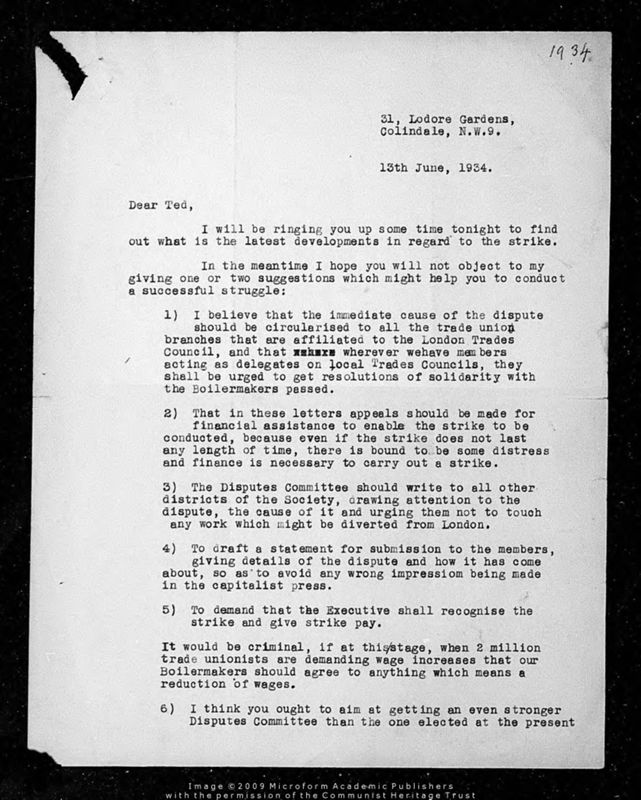 View document: Miscellaneous correspondence with communist activists (iv), 1930-1939.