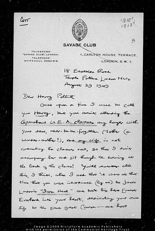 View document: Correspondence regarding Pollitt’s 20th anniversary as General Secretary, 1949.