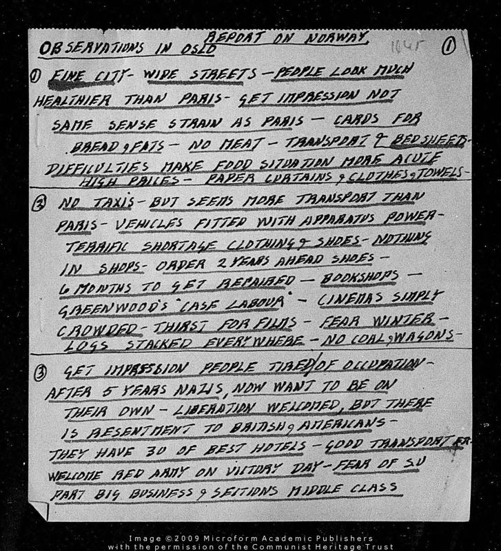 View document: Material from Pollitt’s trip to Norway and Poland, 1945-1957.