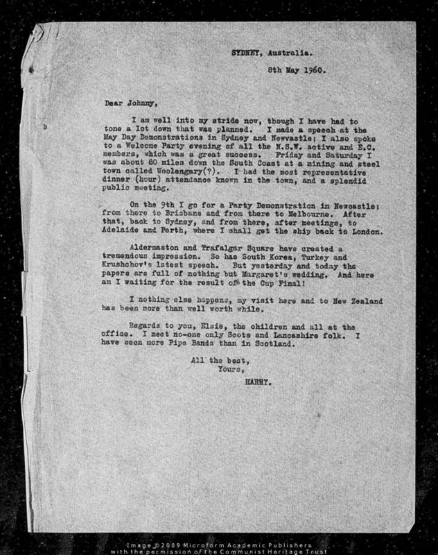 View document: Material from Pollitt’s trip to Australia and New Zealand, 1960.