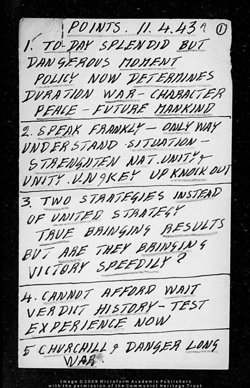 View document: Miscellaneous speech notes and draft articles by Pollitt (ix), 1943.