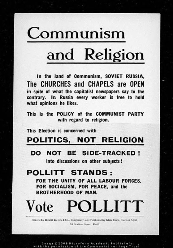 View document: Material from the 1935 General Election and Pollitt’s candidature in East Rhondda.