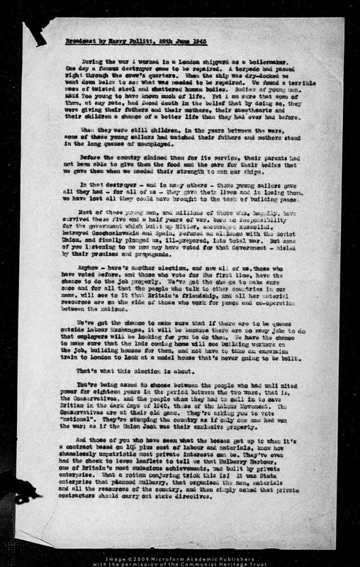 View document: Material from the 1945 General Election campaign.