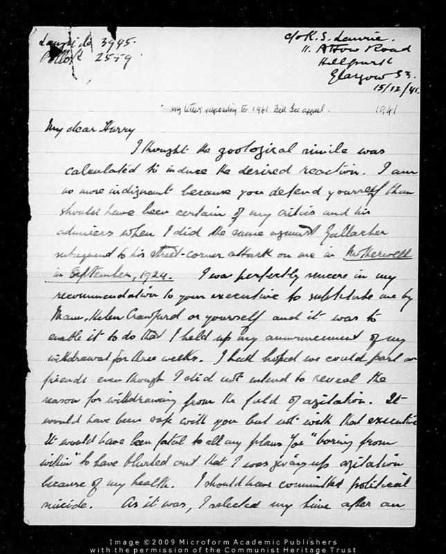 View document: Pollitt’s annual appeal on behalf of William Gee (i), 1941.