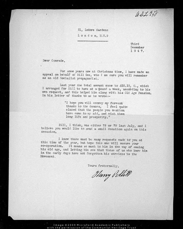 View document: Pollitt’s appeal on behalf of William Gee (iii), 1947.