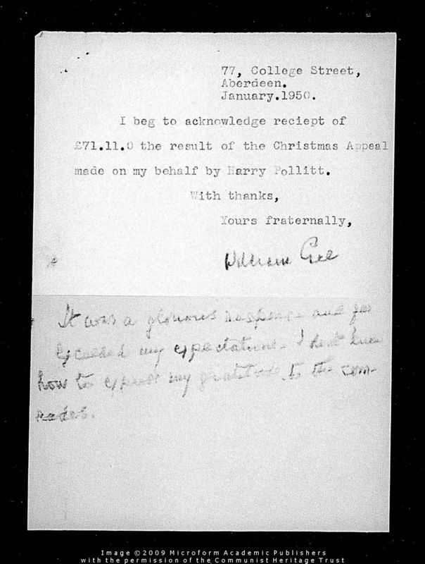 View document: Pollitt’s appeal on behalf of William Gee (v), 1949.