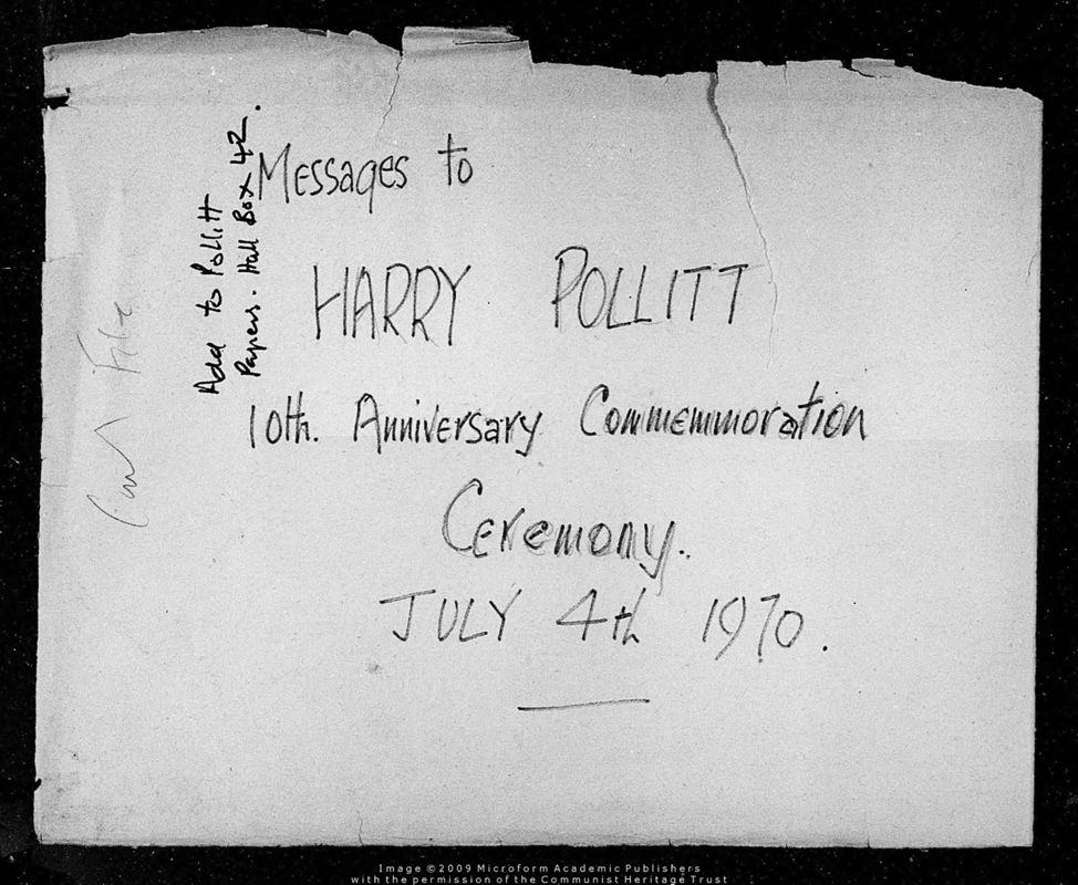 View document: 10th anniversary condolences from fraternal parties, 1970.