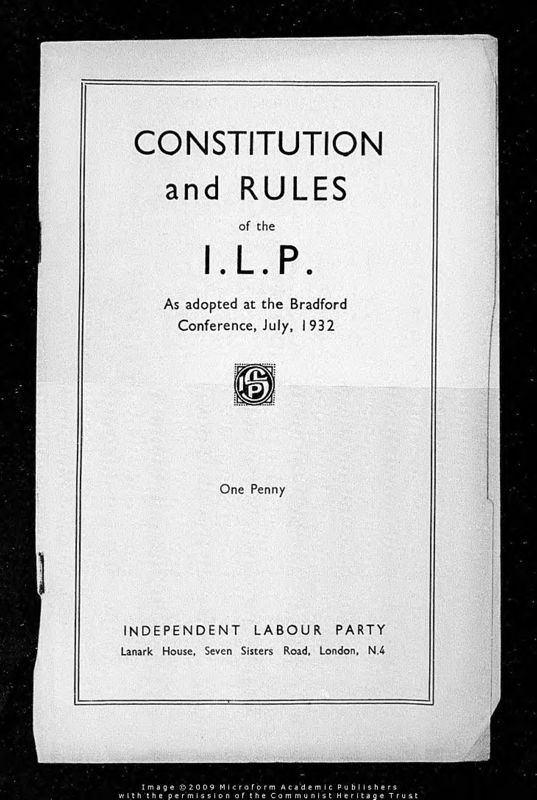 View document: Conference material of the Independent Labour Party, 1932-1935.